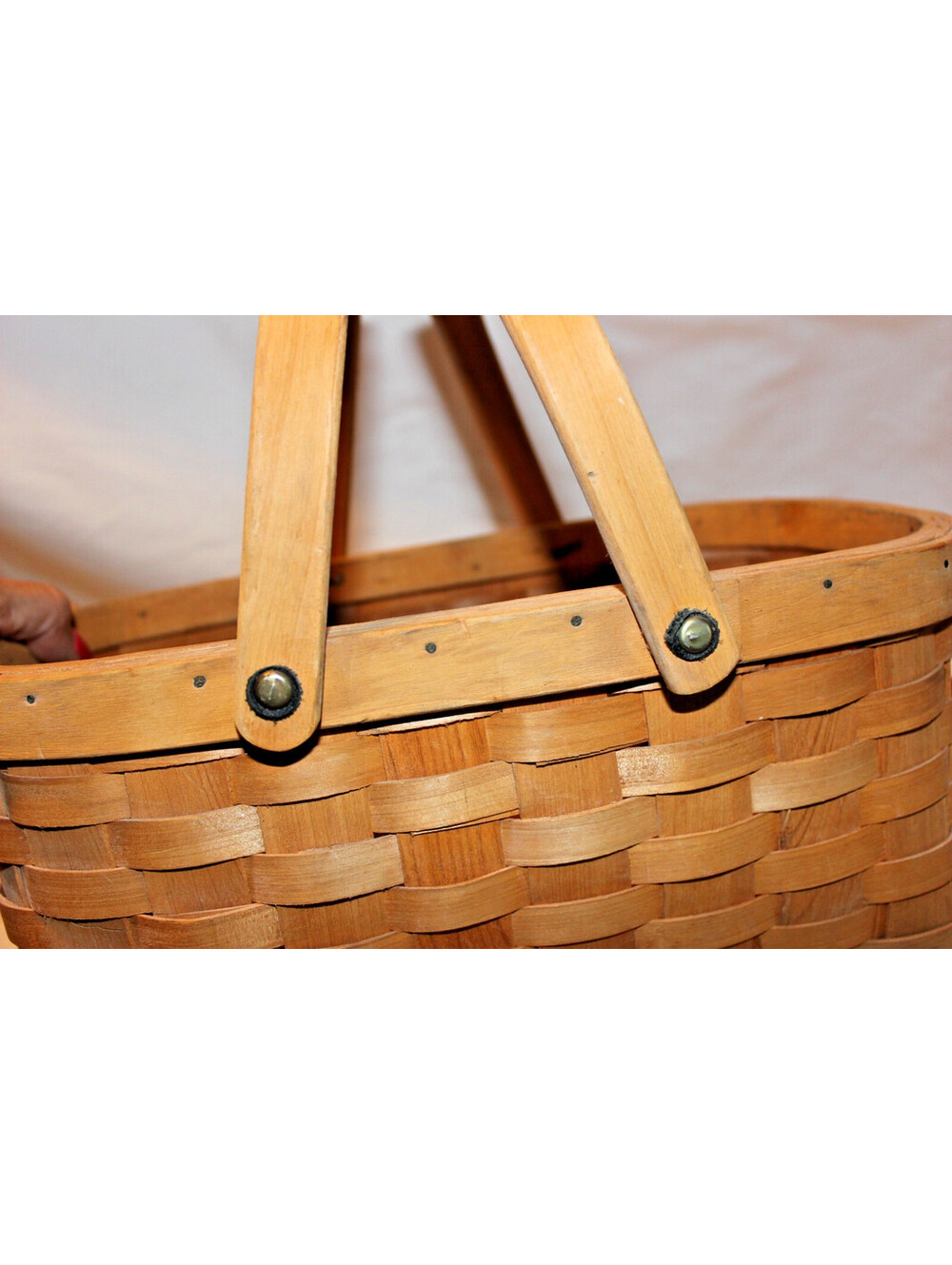Vintage Handwoven Wooden Stair Step Basket Utility Storage Basket Carry Handle - Picture 5 of 5